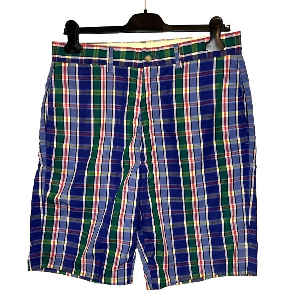 Polo Ralph Lauren Cotton Shorts Blue Red Tartan 9.5" Inseam Size 32